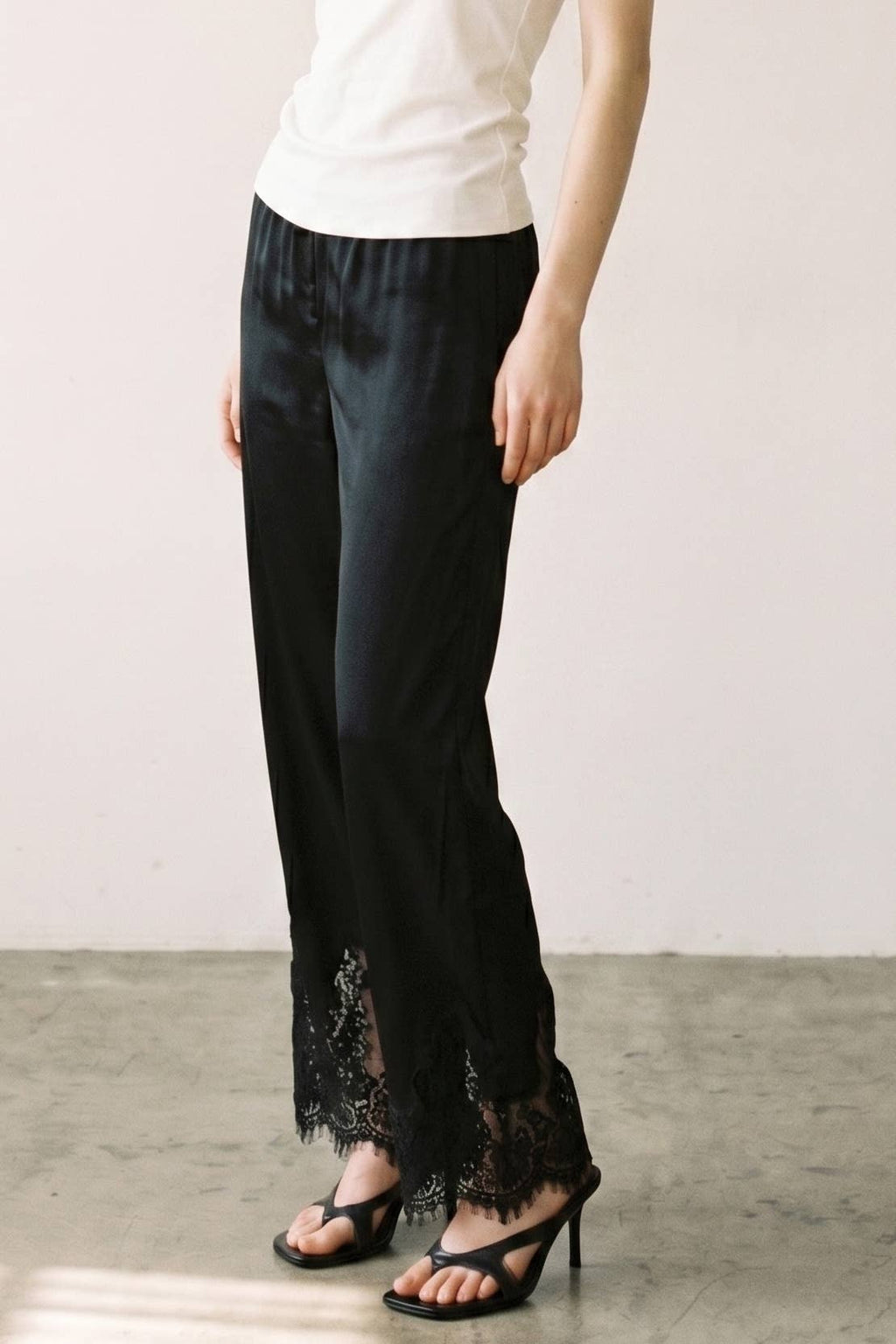 Satin Lace Trim Cropped Pants