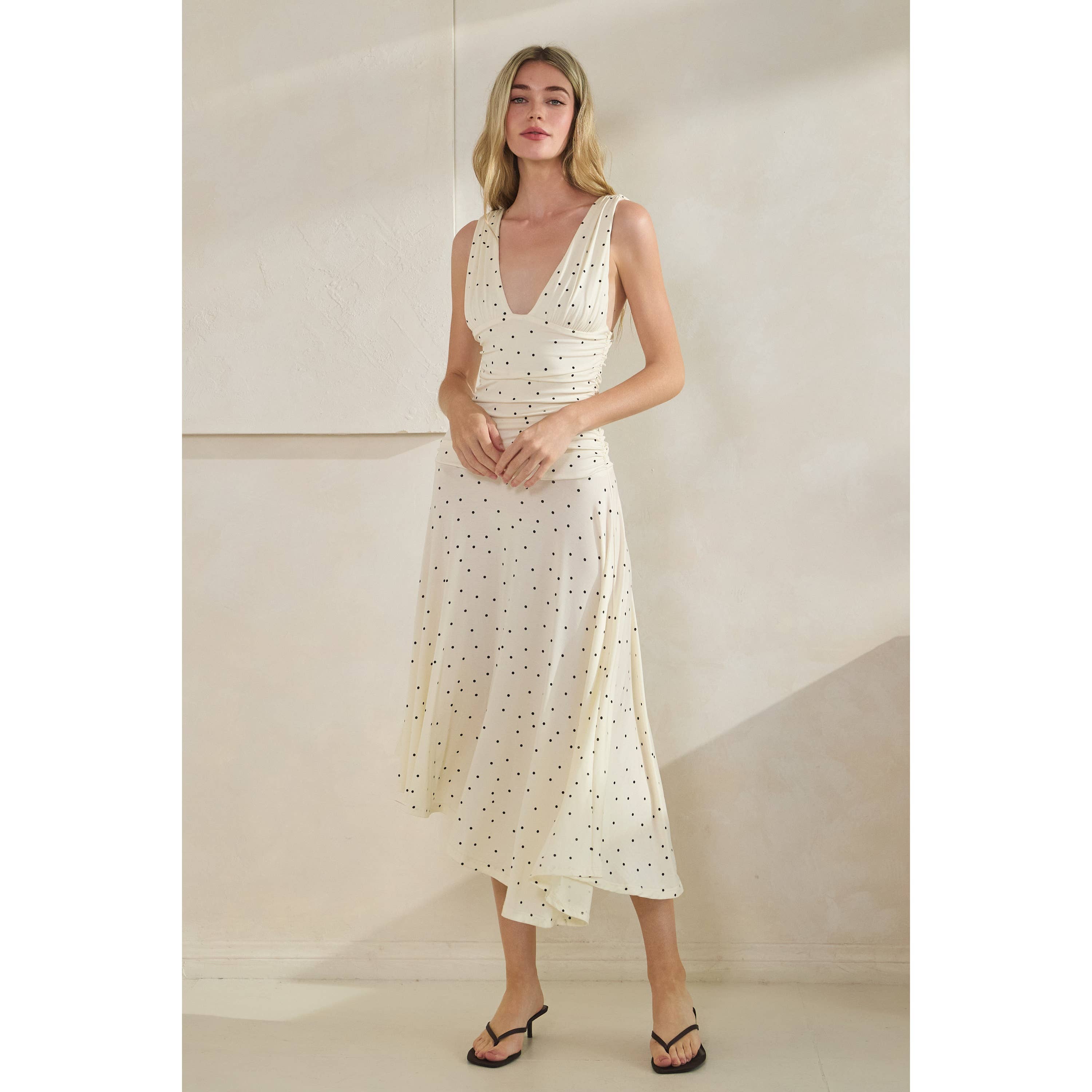 Polka Dot Ruched Asymmetrical Dress