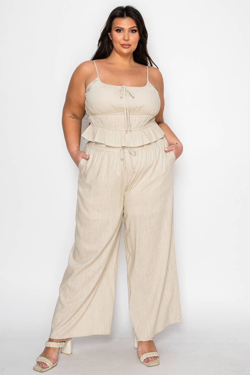 Plus Size Tiered Cami & Wide-Leg Pant Set